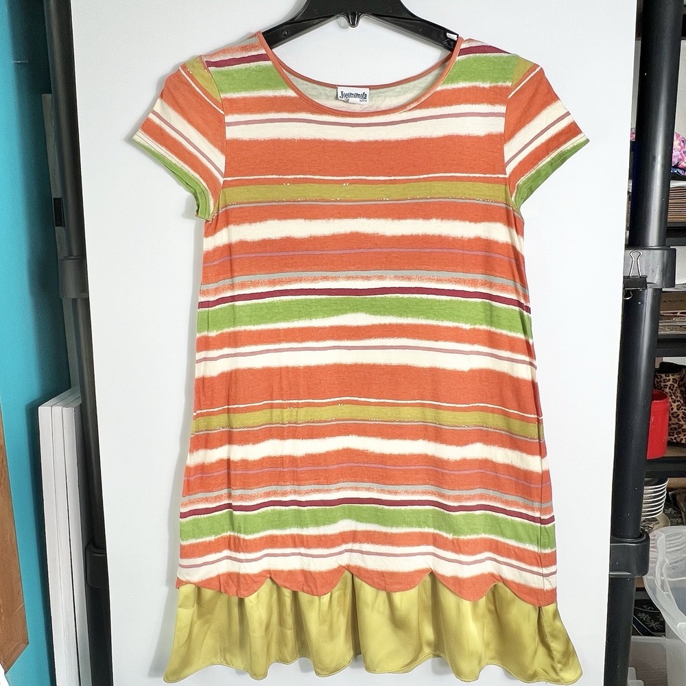 Jocomomola Womens Size 40 Small Striped Dress Scalloped‎ Hem Ruffle Hem Colorful